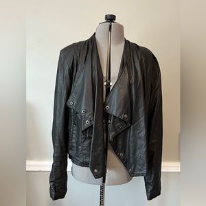 Blank NYC Faux Black Leather Drape Front Motorcycle Jacket Size Large
